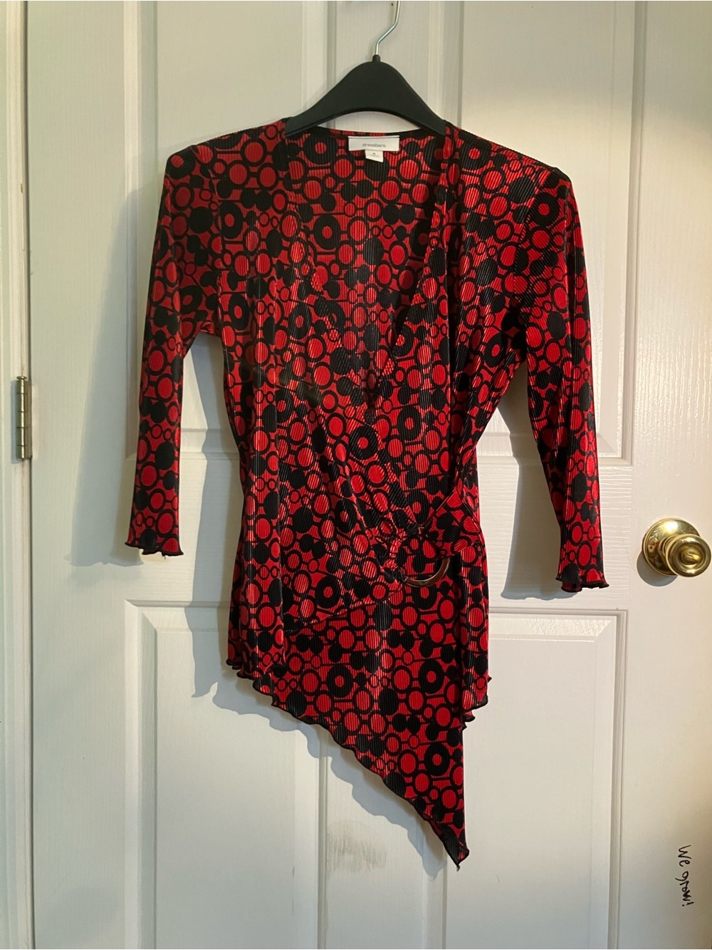 dressbarn Red and Black Asymmetrical Geometric Wrap Dress
